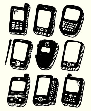 Doodle style mobile phones set clipart