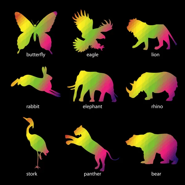 Colorful abstract animal icons — Stock Vector