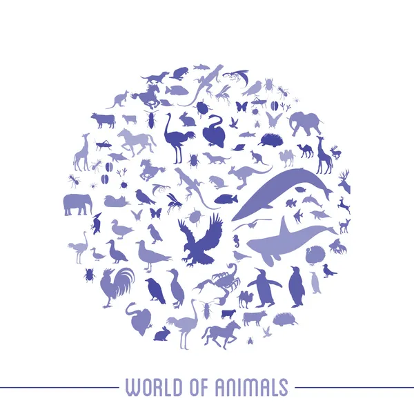 Blauwe wereld overzicht gemaakt van dieren pictogrammen — Stockvector