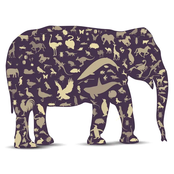 Umriss einer Elefantenkugel aus Tiersymbolen — Stockvektor