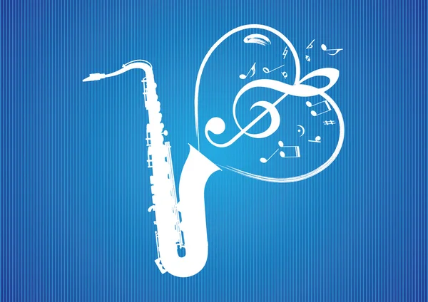 Saxophone Heart rom notas musicales — Vector de stock