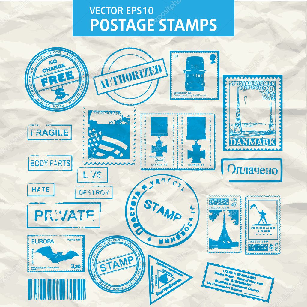 Vector set of stamps and postmarks.