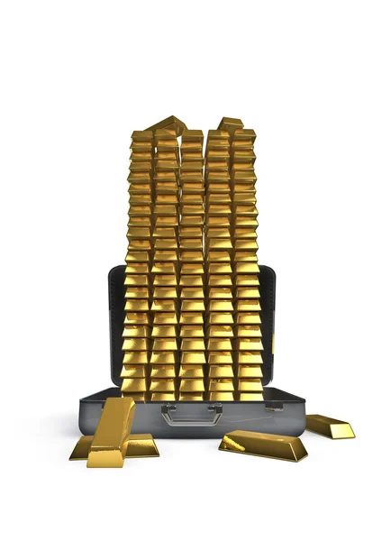 Suitcase very full of gold bars — Stock Photo, Image