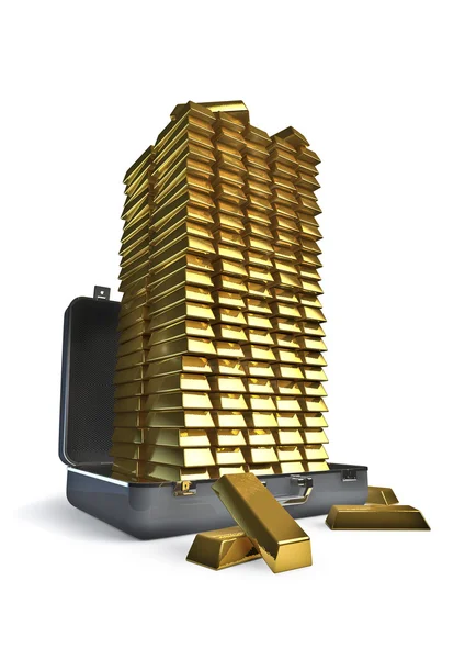 Walizka bardzo pełne sztabki złota — Zdjęcie stockowe