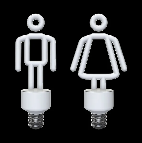 Männliche und weibliche Energiesparlampen — Stockfoto