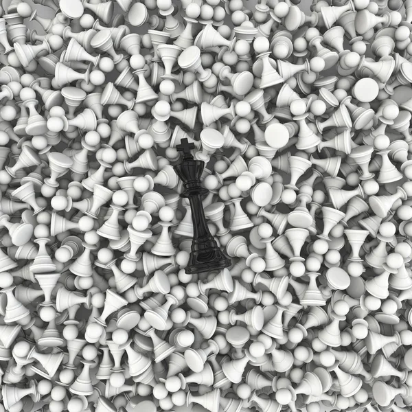 Rei negro em um mar de peões — Fotografia de Stock