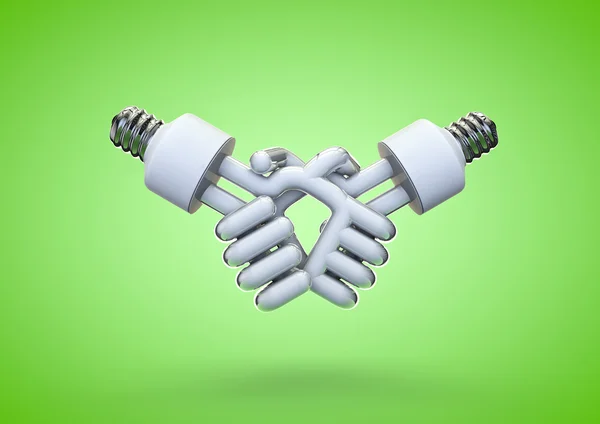 Energie žárovky handshake — Stock fotografie