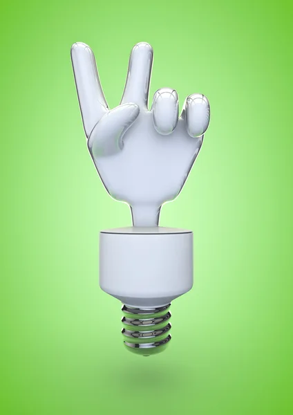 Energy bulb victory or peace sign — Stock Photo, Image