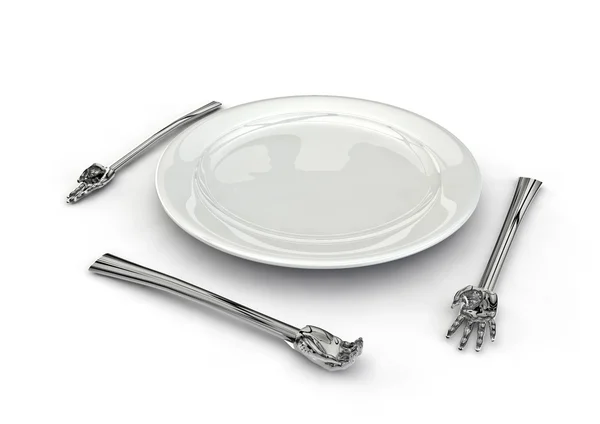 Hand utensils plate setting — Stock Photo, Image