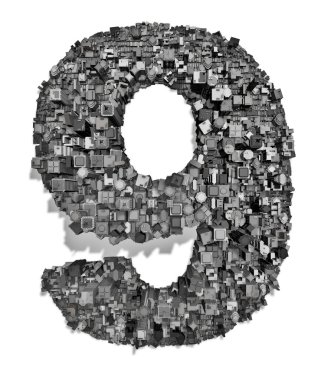 City alphabet number 9 clipart