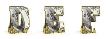 Money alphabet letters D E F clipart