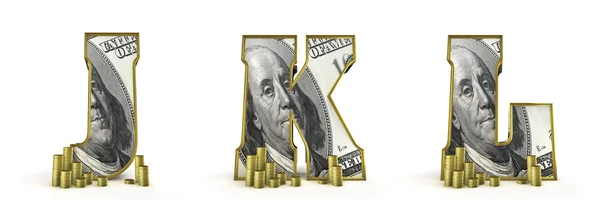 Letras do alfabeto monetário J K L — Fotografia de Stock