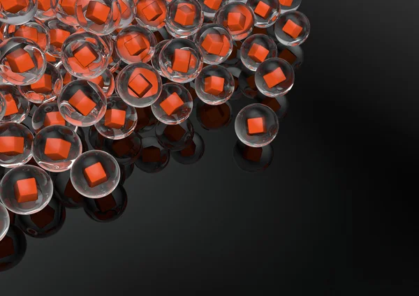 Mármoles de vidrio con brillante cubo naranja en el interior —  Fotos de Stock