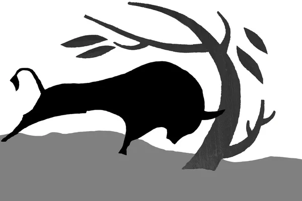 Бык и дерево — стоковое фото