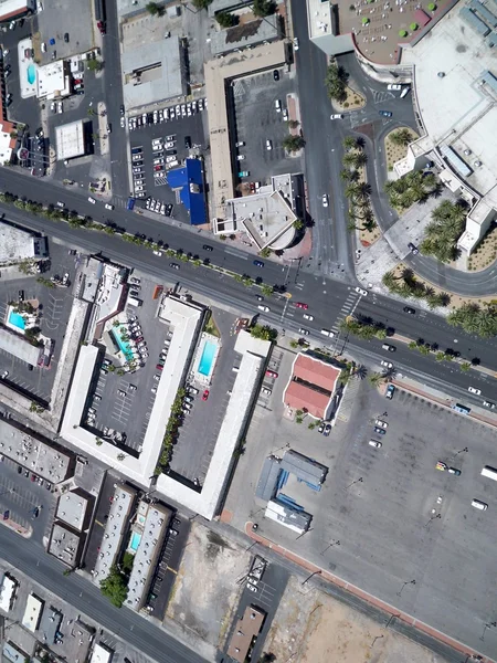 stock image Bird eyes view on urban city, sun over buildings Las Vegas