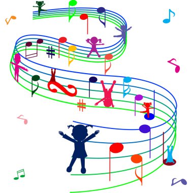 Decorated stave with playing children clipart