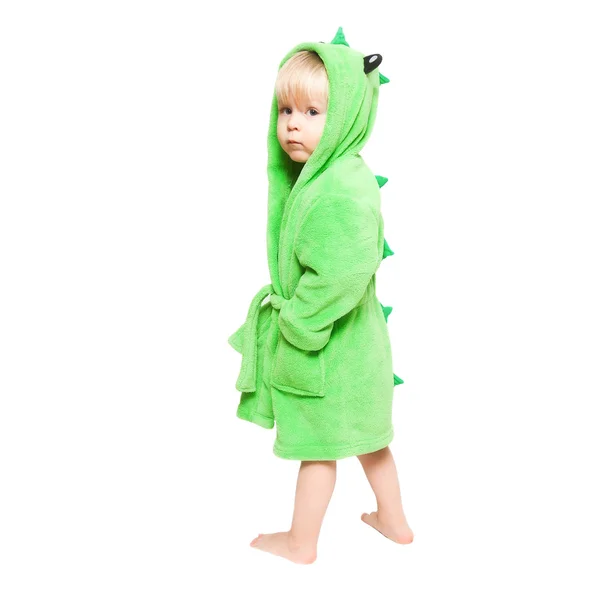 A kisfiú a zöld pongyolában — Stock Fotó