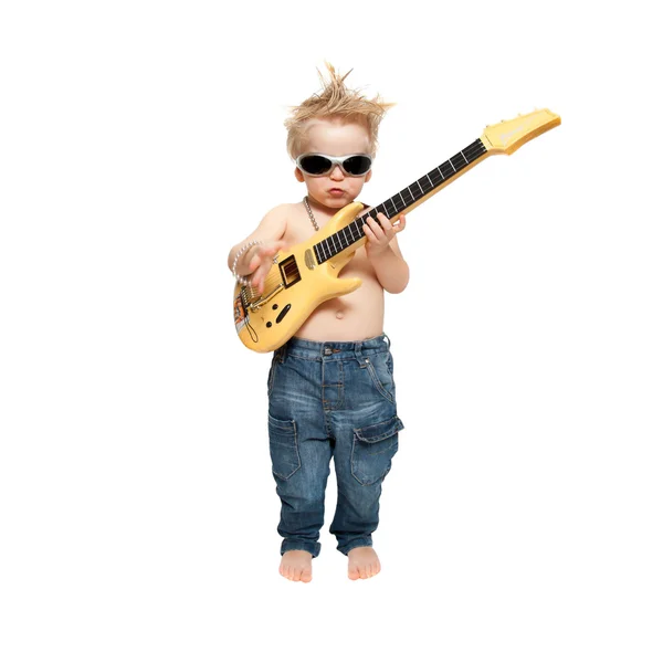 Chłopiec i gitara elektryczna — Zdjęcie stockowe