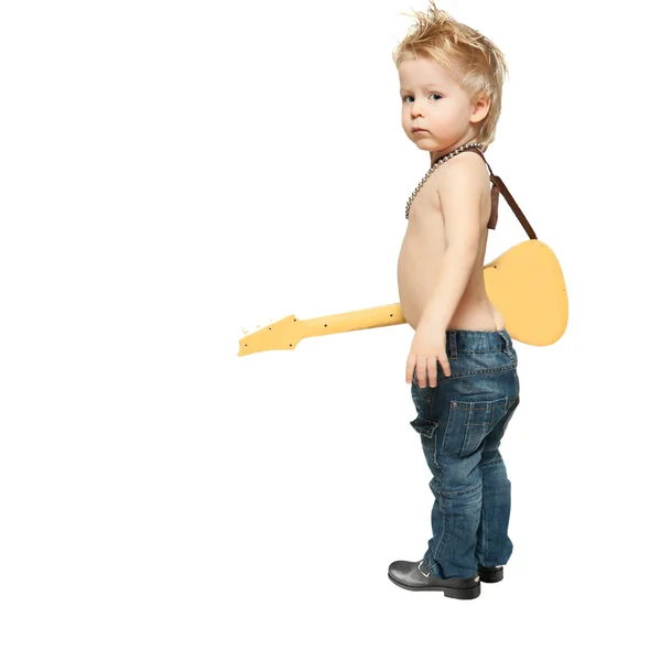A fiú- és elektromos gitár Stock Fotó