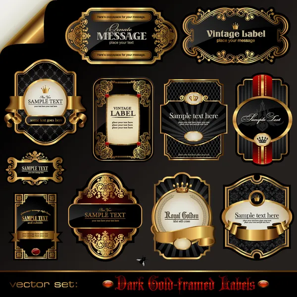 Étiquettes encadrées en or noir — Image vectorielle
