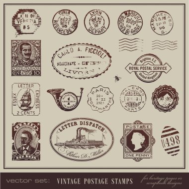 vector set: vintage postage stamps clipart