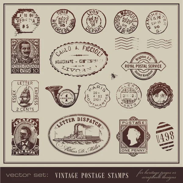 Vektor-Satz: alte Briefmarken — Stockvektor