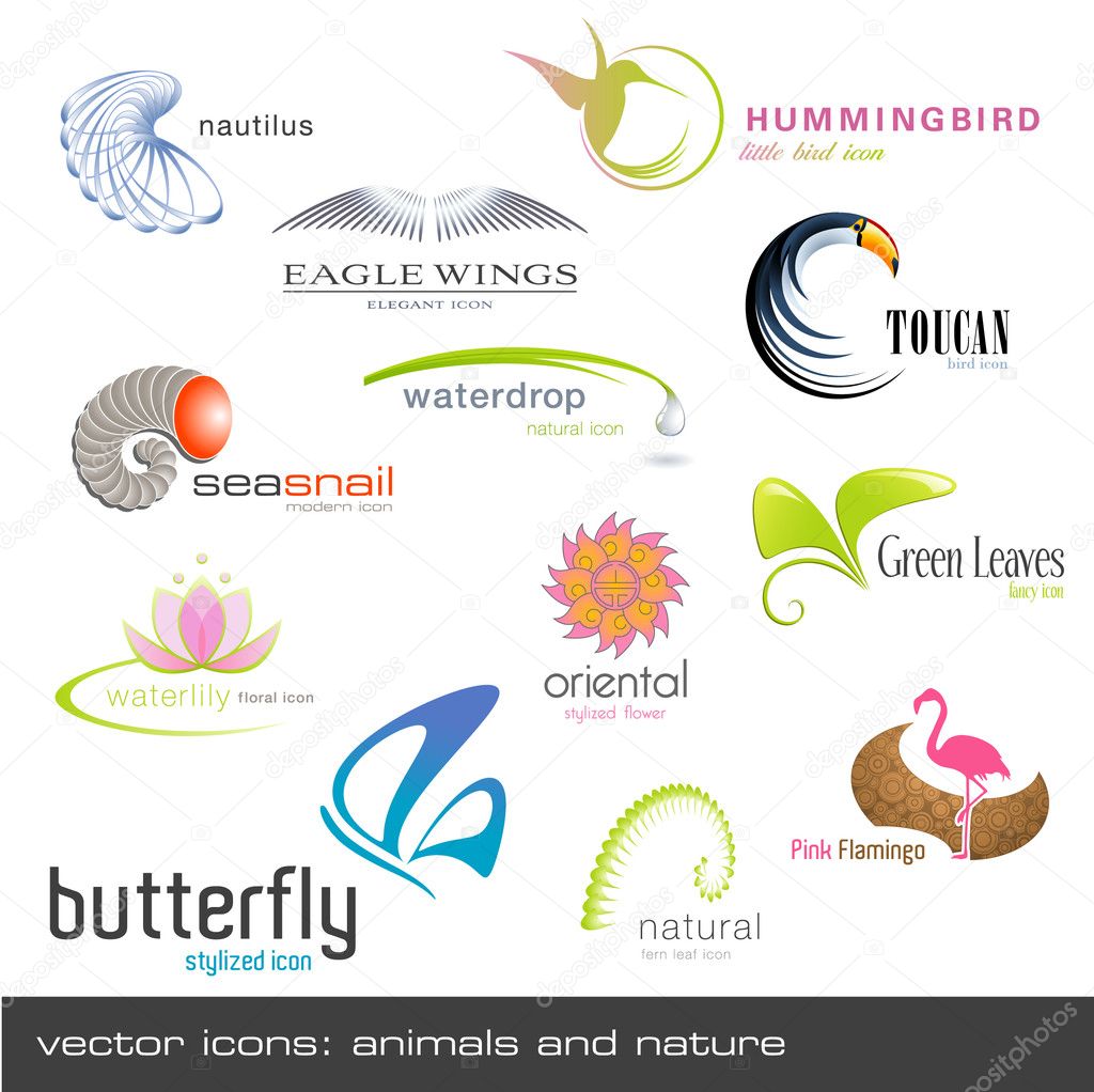 Variety of detailed nature-themend icons, 12 items