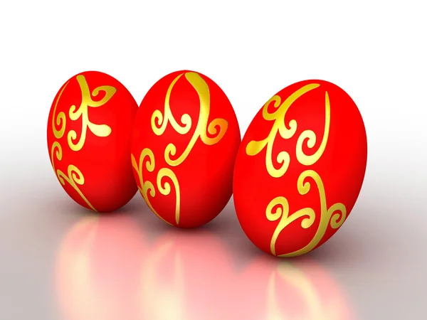 stock image 3d red easter eggs with golden ornament