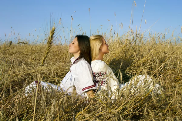 Unga kvinnor på en fältet — Stockfoto