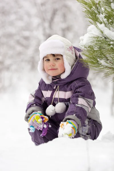 A girl in the wintry forest — Stock Photo, Image