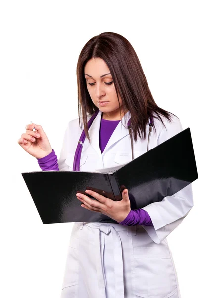 Médico de cabecera o trabajador sanitario con uniforme blanco, con — Foto de Stock