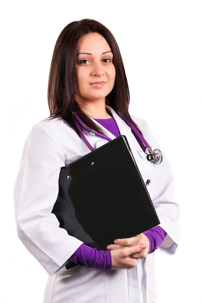 Молодой заботливый врач или медицинский работник в белой форме, с — стоковое фото