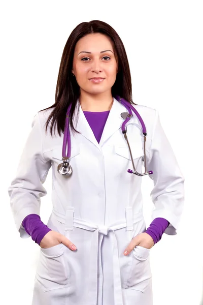 Junge fürsorgliche Ärztin oder Krankenpfleger in weißer Uniform, mit — Stockfoto