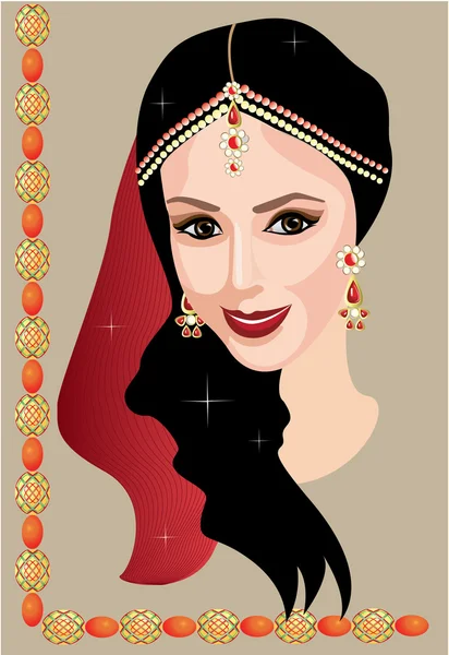 Beautiful Indian woman with jewelry — Stock Vector