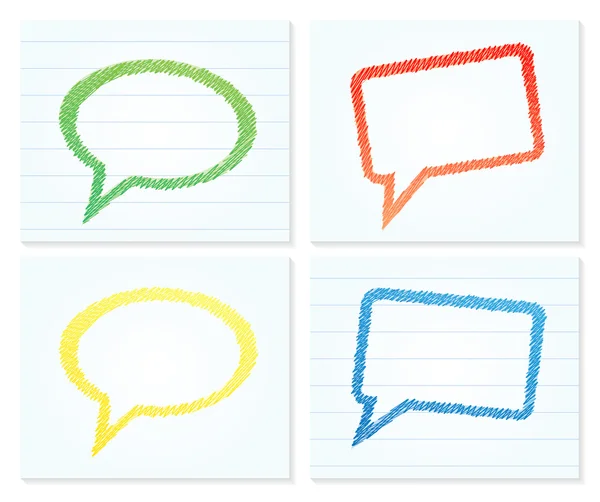 Colorful speech bubbles on various note papers — Stock Vector
