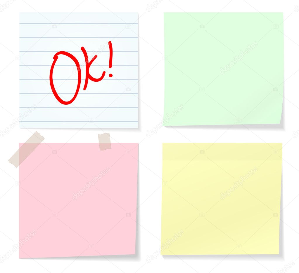 Collection of various note papers on white background