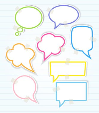 Set of colorful speech bubbles with sticky tape and smooth shadow clipart