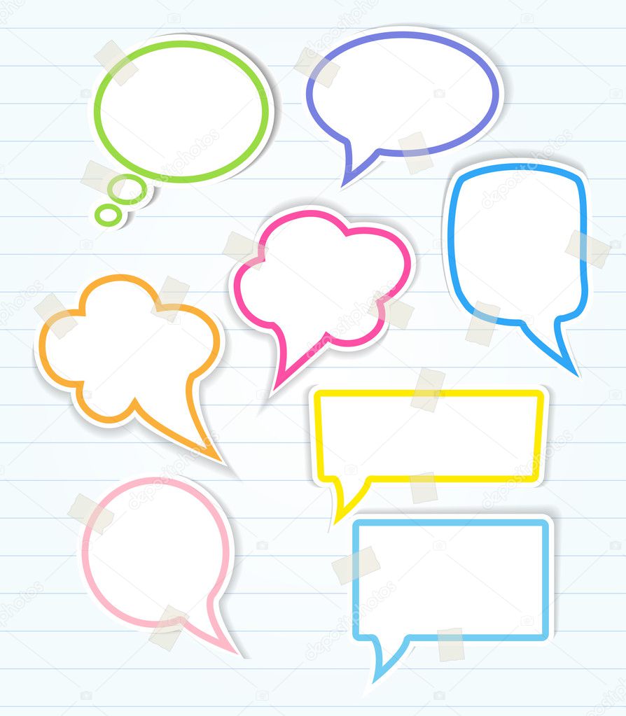 Set of colorful speech bubbles with sticky tape and smooth shadow