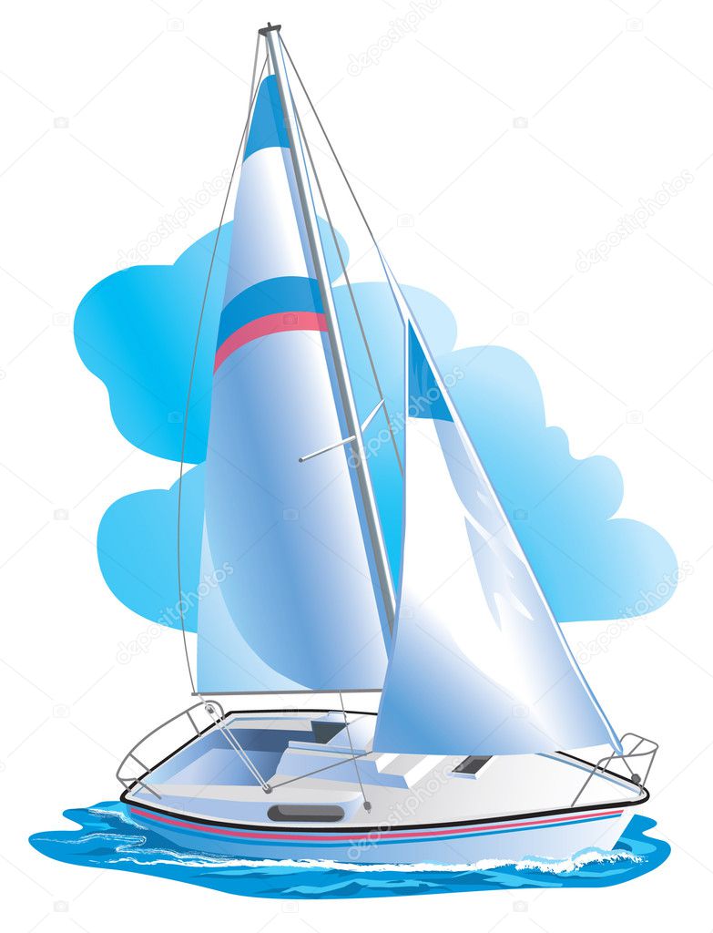 Vector drawing of the yacht against clouds