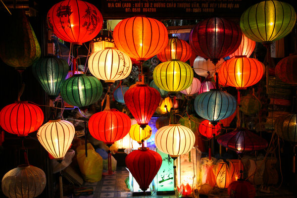 Colorful lanterns at market street,Hoi An, Vietnam