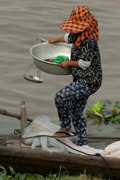 Pesci con cuscinetti femminili, Cambogia — Foto Stock
