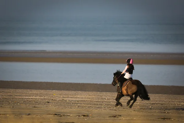 Stock image Girl riding on her pony along the beach, Balbriggan