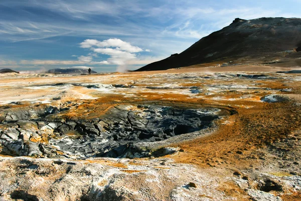Kolorowy pejzaż widok aktywności geotermalnej, Islandia — Zdjęcie stockowe