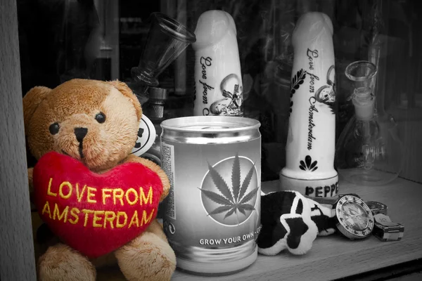 Love from Amsterdam bear souvenir B&W — Stock Photo, Image