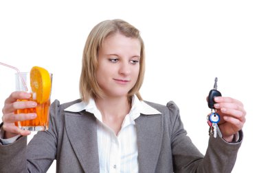 No drinking and driving. Young woman declines the cocktail glass clipart