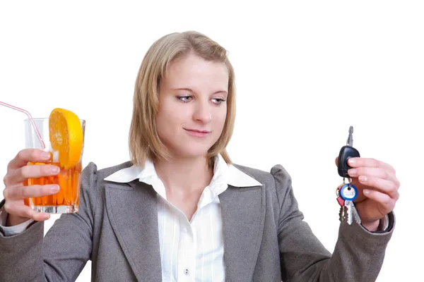 No drinking and driving. Young woman declines the cocktail glass — Stock Photo, Image