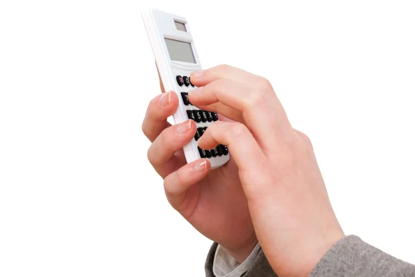 Femme main garde une calculatrice dans leur main — Photo
