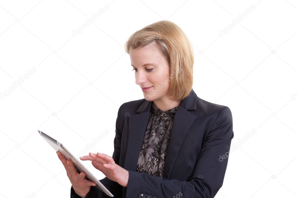 Young Business Woman works with a tablet pc