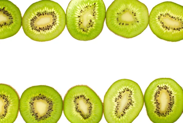 Fruchtiger Hintergrund durch zwei Reihen Kiwi-Scheiben — Stockfoto