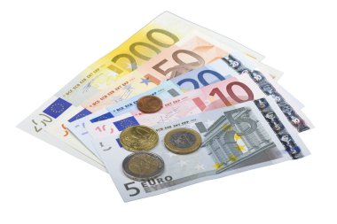 Euro bank notes and coins clipart